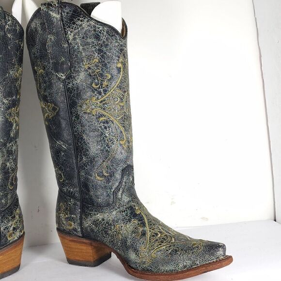 CORRAL Circle G Women’s US6,5M Gray Leather Crackle Distressed Western Boots - Picture 7 of 16